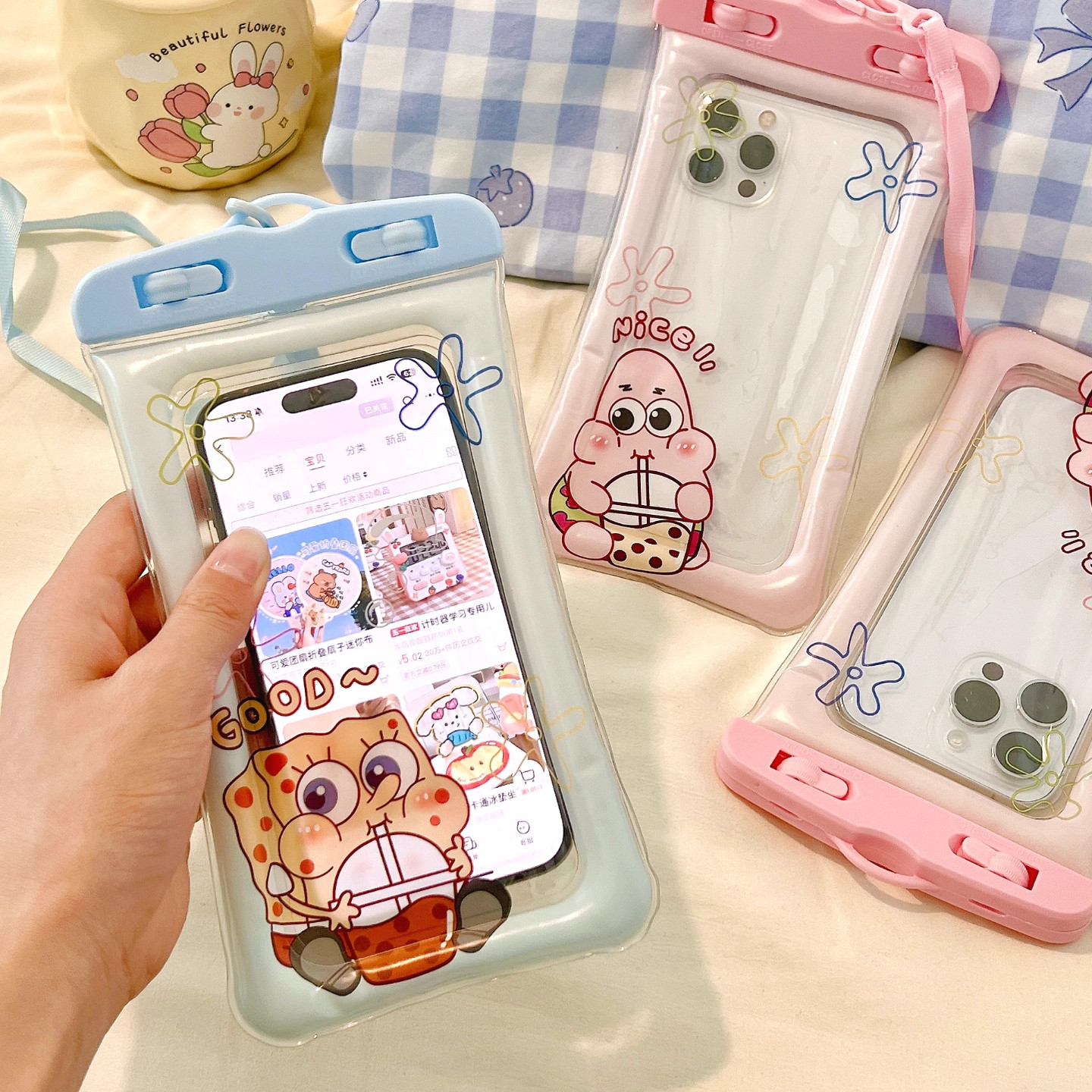 可愛氣囊手機防水袋可觸屏游泳漂