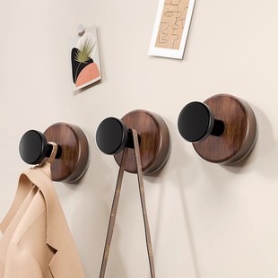 实木色吸盘挂钩免打孔玄关厨房粘钩新款复古浴室挂衣钩门后挂衣架