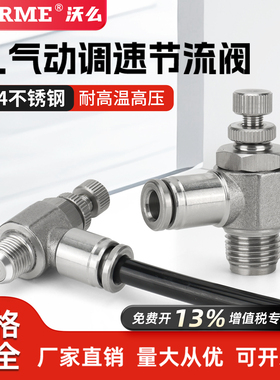 304不锈钢气动节流阀气缸调速接头气管快插SL8-02/6-01/10-03/04