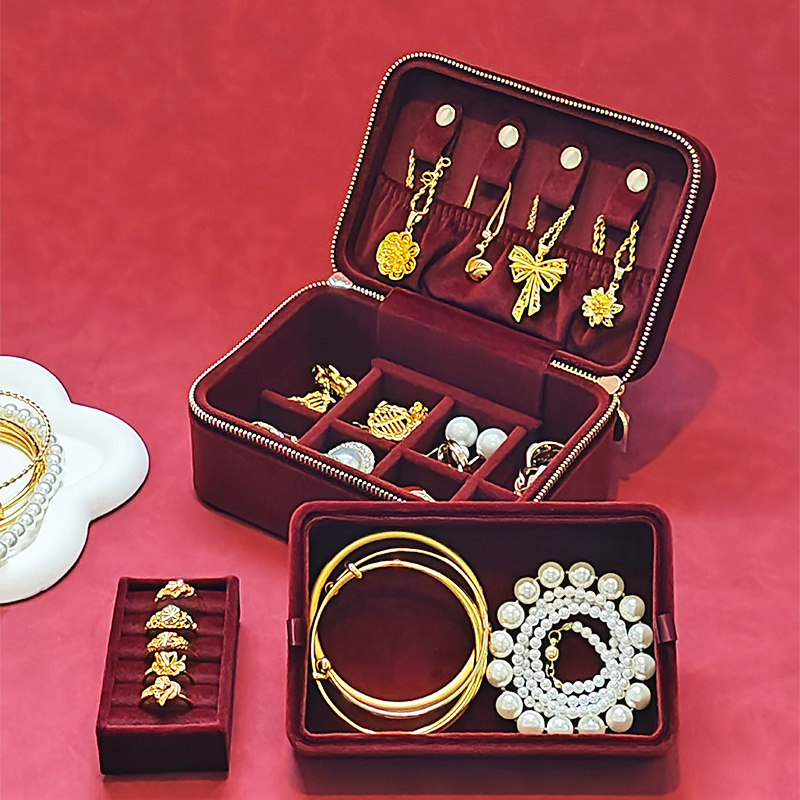 2025年新款首饰盒收纳盒高档精致小型丝绒便携防氧化黄金饰品盒子,收纳整理,首饰盒,淘宝优惠券,粉丝福利购,淘宝优惠卷