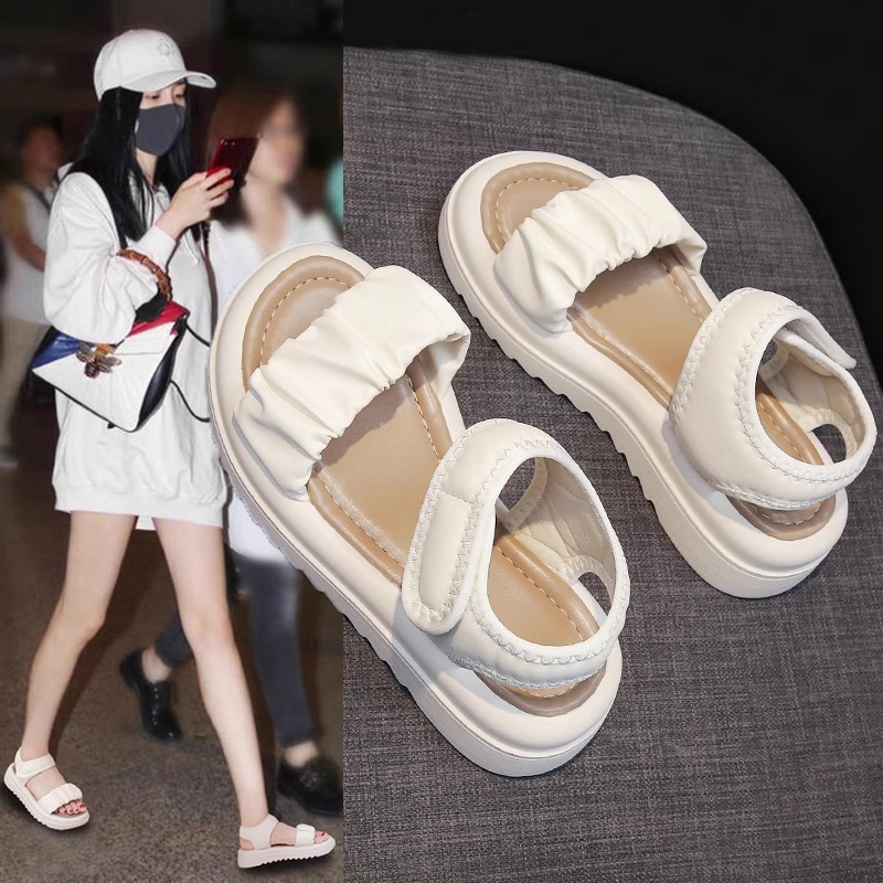 2025夏季新款网红凉鞋女厚底休闲罗马沙滩鞋学生ins爆款防滑百搭