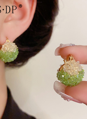 轻奢高级感渐变绿色水晶花篮耳扣气质百搭名媛风耳环批发小清新