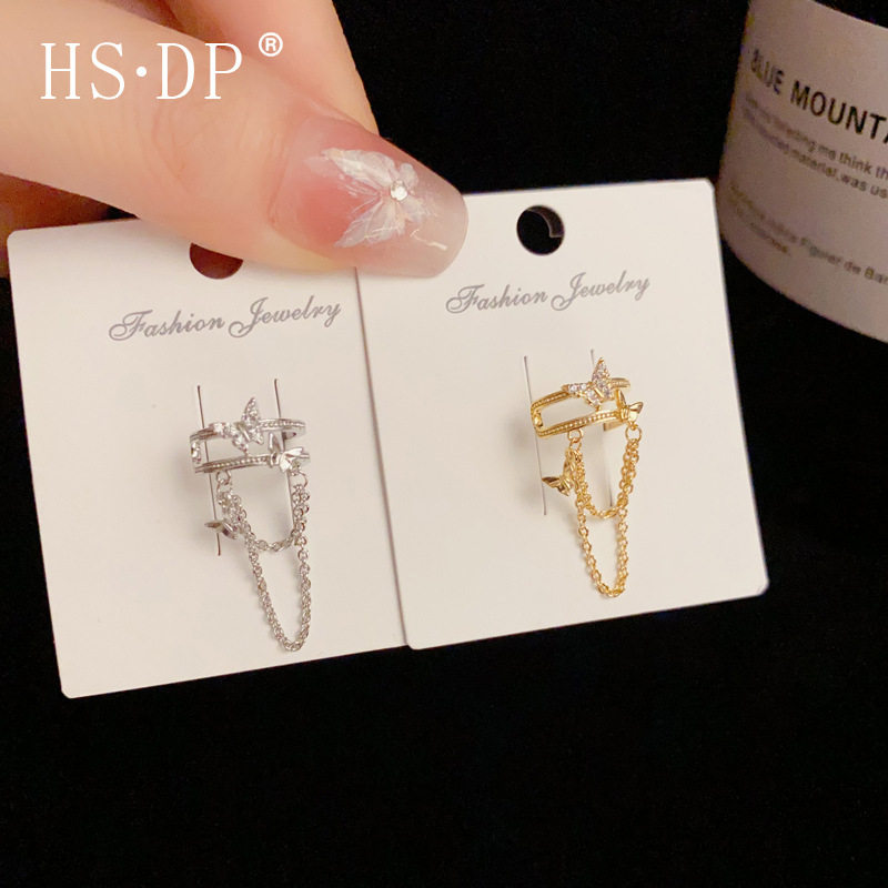 微镶锆石双层蝴蝶链条耳夹个性冷淡风时尚简约轻奢百搭流苏耳骨夹,饰品/流行首饰/时尚饰品新,耳夹,淘宝优惠券,粉丝福利购,淘宝优惠卷