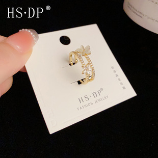 韩式双层猫眼石锆石花朵戒指百搭可调节食指戒轻奢时尚设计感手饰