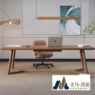 实木办公桌老板桌简约现代办公室工作台总裁电脑桌胡桃色家用书桌
