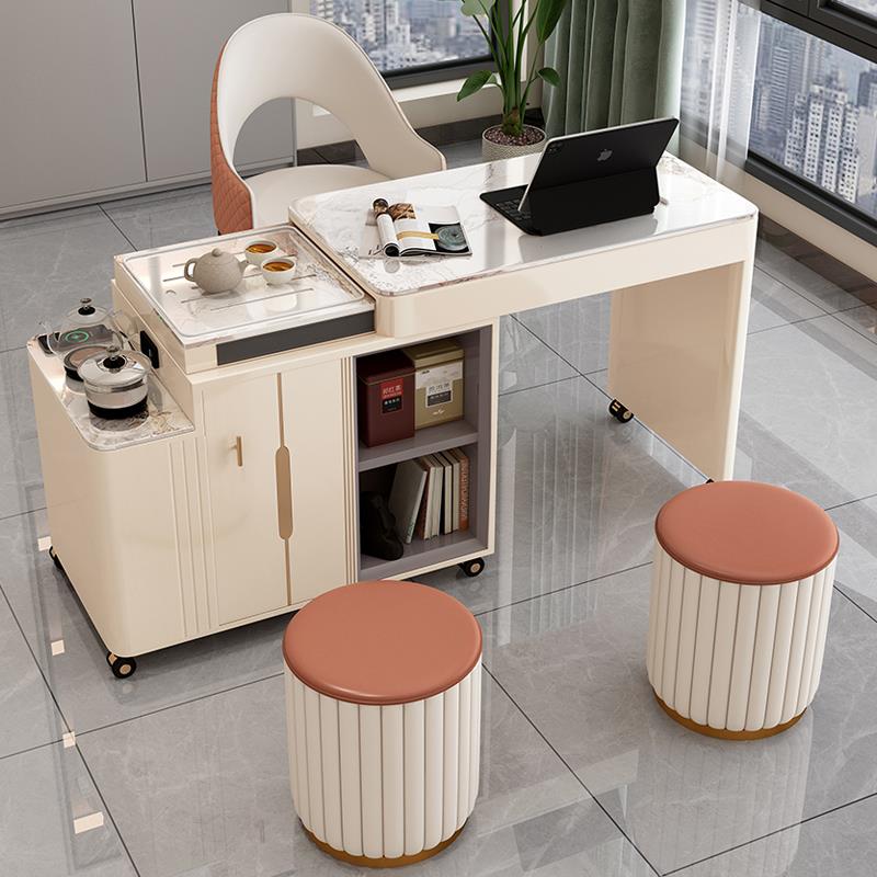 5V简约现代小户型移动茶车岩板阳台茶桌书桌一体式办公桌伸缩小茶