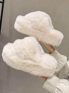 2023新款可爱网红交叉毛毛拖鞋女外穿白色毛绒绒毛茸茸冬季高级感