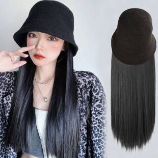 女士化疗后帽子假发一体女款2023新款网红时尚连带头发的渔夫帽秋