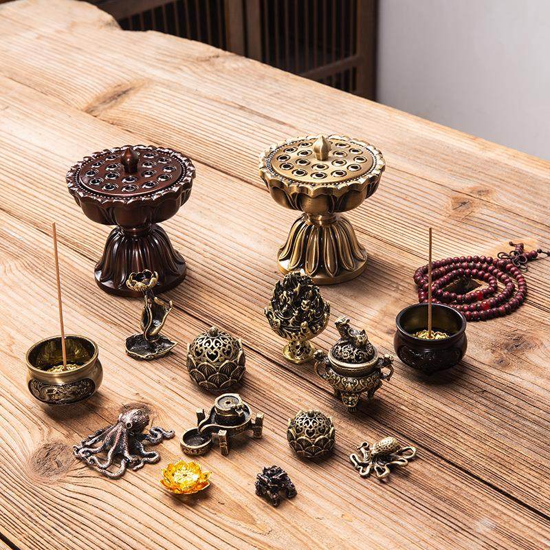 迷你鼎香炉香插香座家用室内香薰炉茶道摆件线香檀香立式仿古沉香