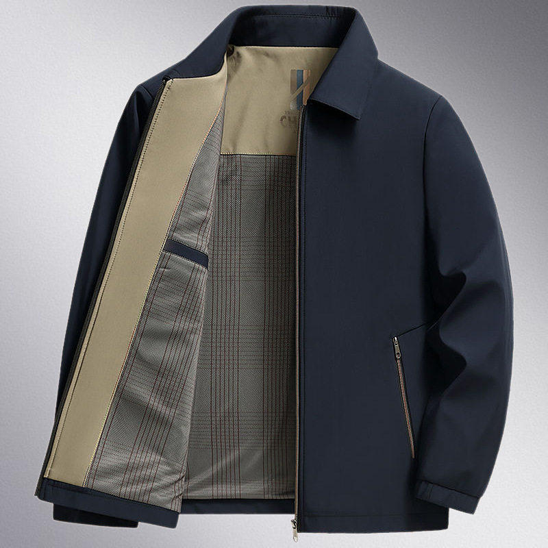 中年男士外套翻领夹克衫春秋季中老年人上衣服薄款爸爸装爷爷褂子