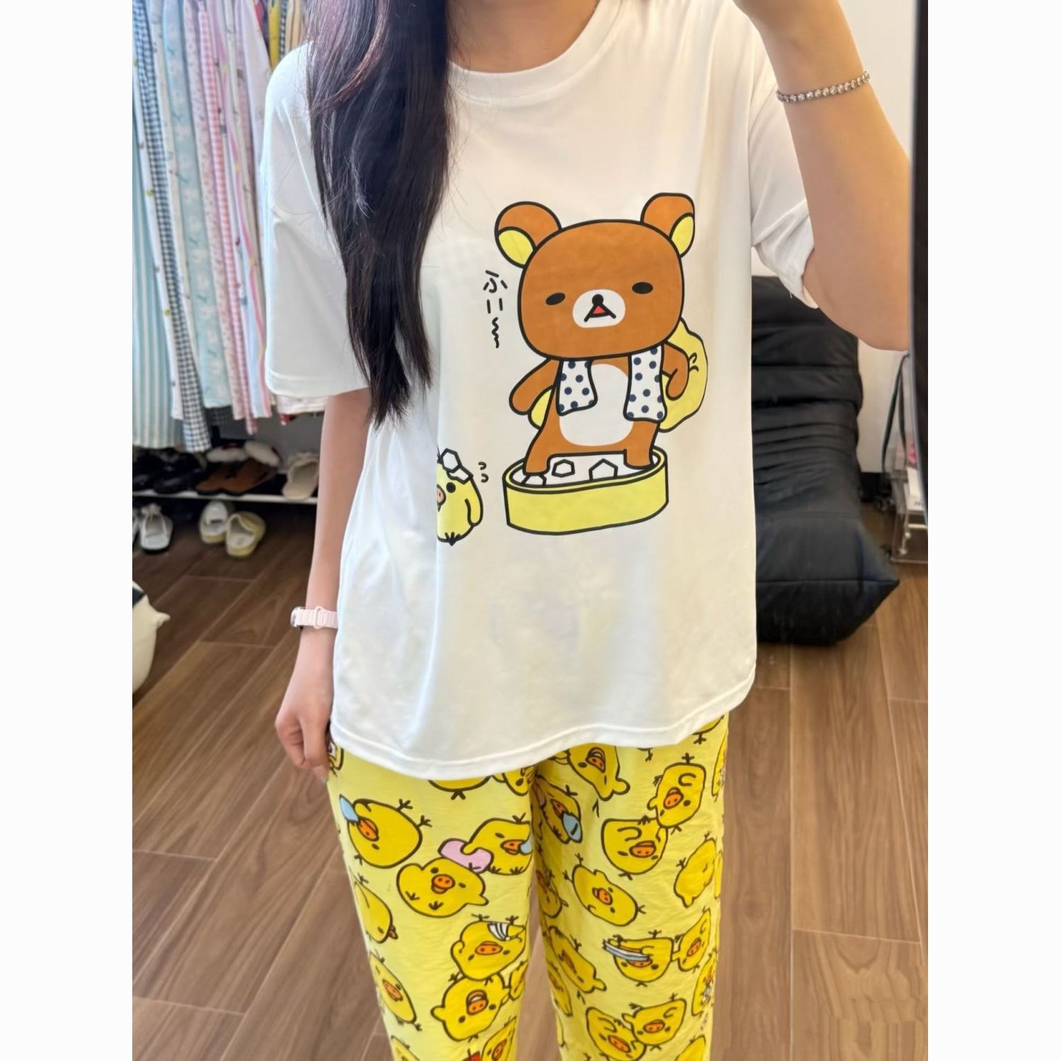 轻松熊卡通短袖睡衣女夏薄款套装