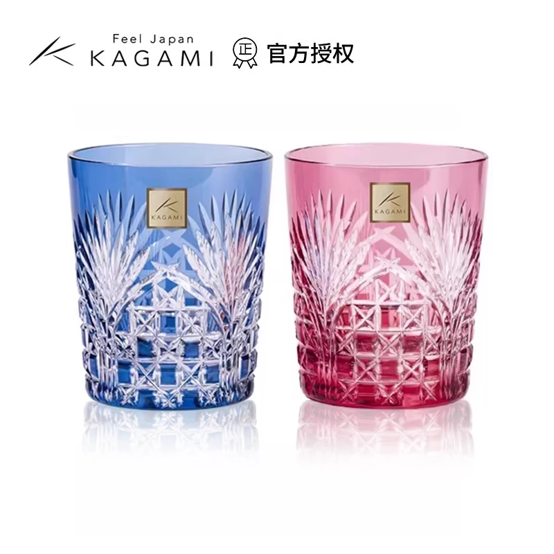 日本进口KAGAMI江户切子白酒杯子水晶玻璃对杯日式清酒花纸绳红白