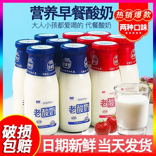 传统口味8090风味发酵乳草莓味酸奶饮品饮料 老牌子原味老酸奶瓶装