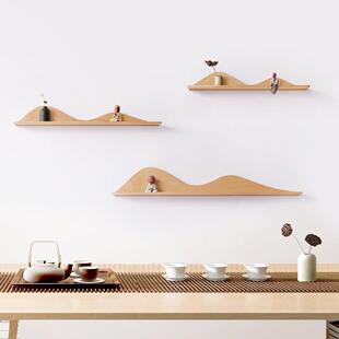 新中式墙面装饰实木置物架客厅背景茶室墙壁摆件陈设架禅意壁饰