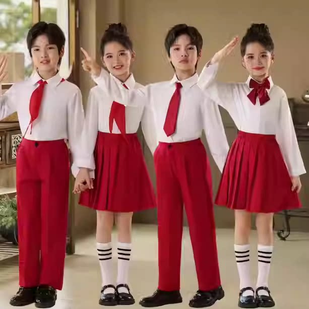 六一儿童中小学生演出服学院风红色爱国舞台男女大合唱服装长袖