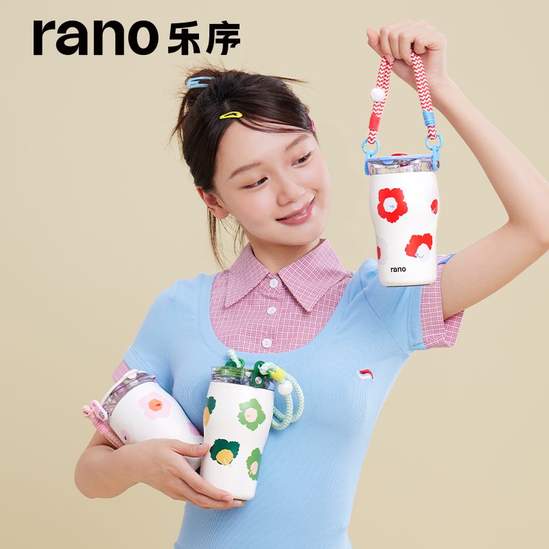 rano乐序女士保温杯雪菲咖啡杯陶瓷内胆高颜值随行吸管水杯子新款