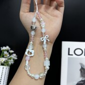 白色Kitty猫蝴蝶手机链短款 挂绳可爱相机挂链高级感挂件手腕防摔