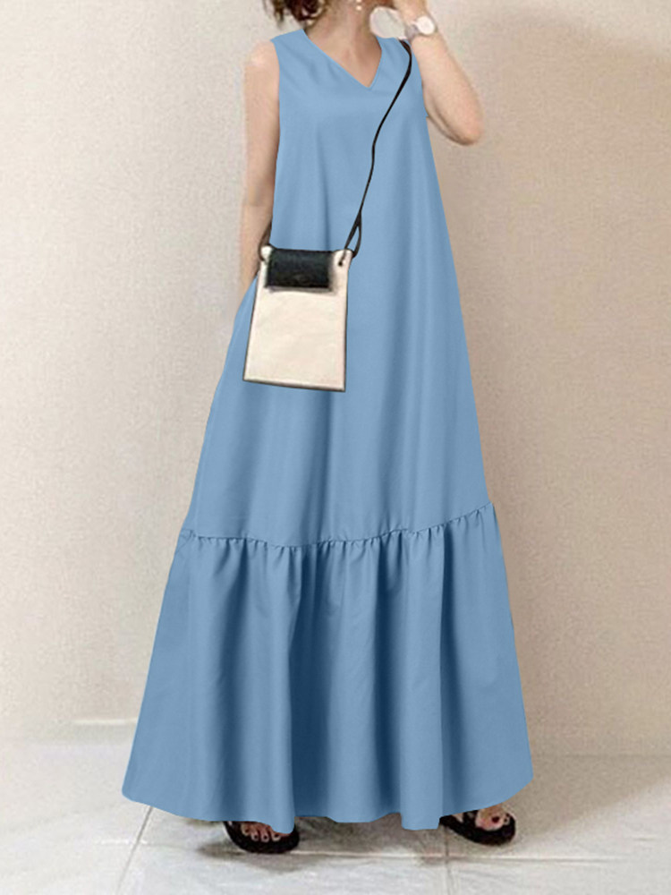 Loose sleeveless large hem long dress 宽松大摆裙长款连衣裙女