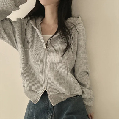 宽松连帽拉链开衫卫衣女款