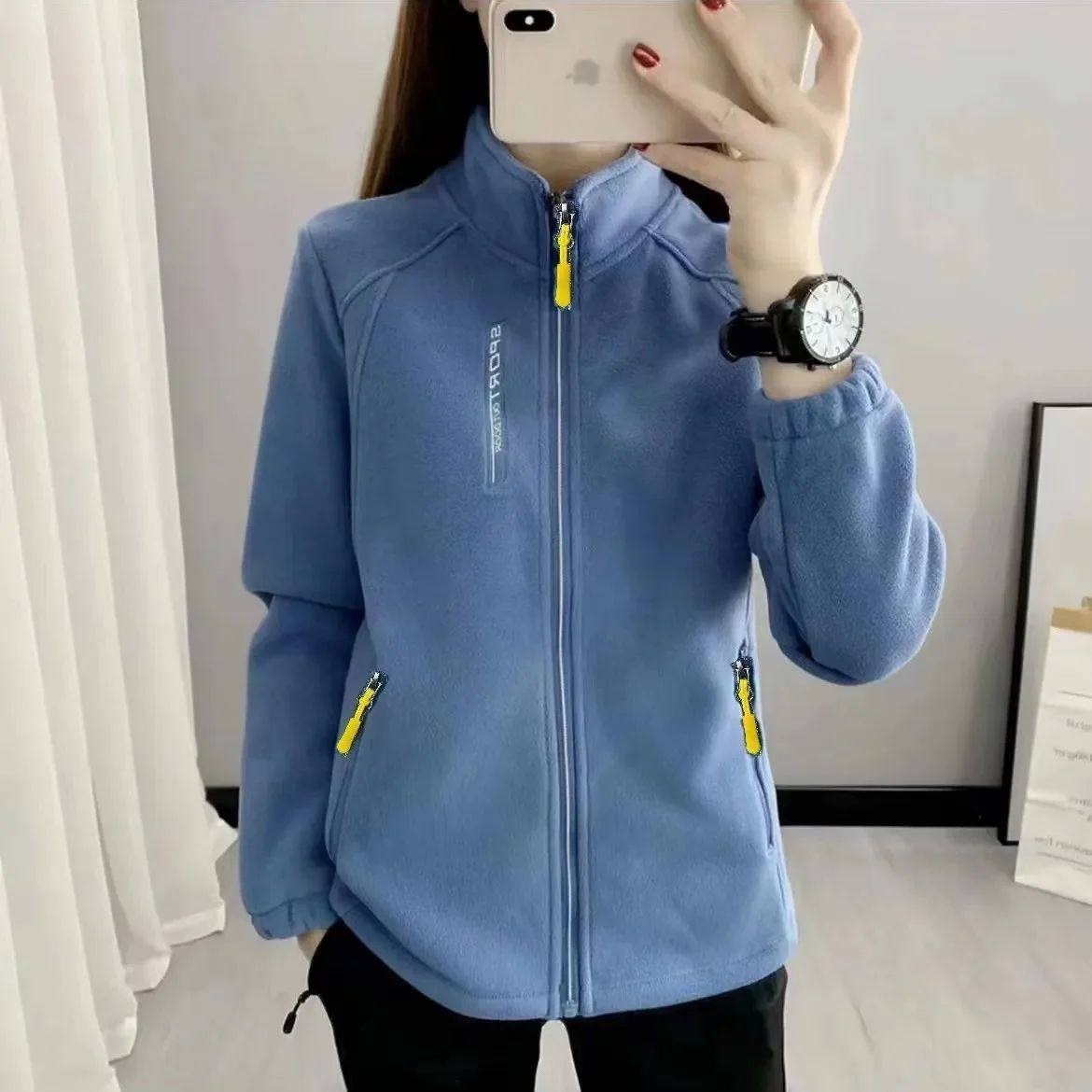 Stand up collar zipper and fleece jacket女士立领拉链加绒外套