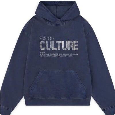 女烫钻印花口袋连帽卫衣