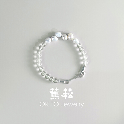 OKTO天然白水晶拼接珍珠手链