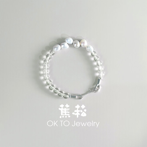 OKTO天然白水晶拼接珍珠手链