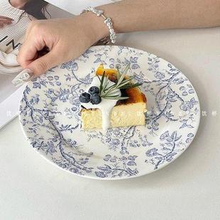 中古风藤蔓花卉陶瓷盘高级感ins轻奢甜品盘西餐盘点心小吃蛋糕盘