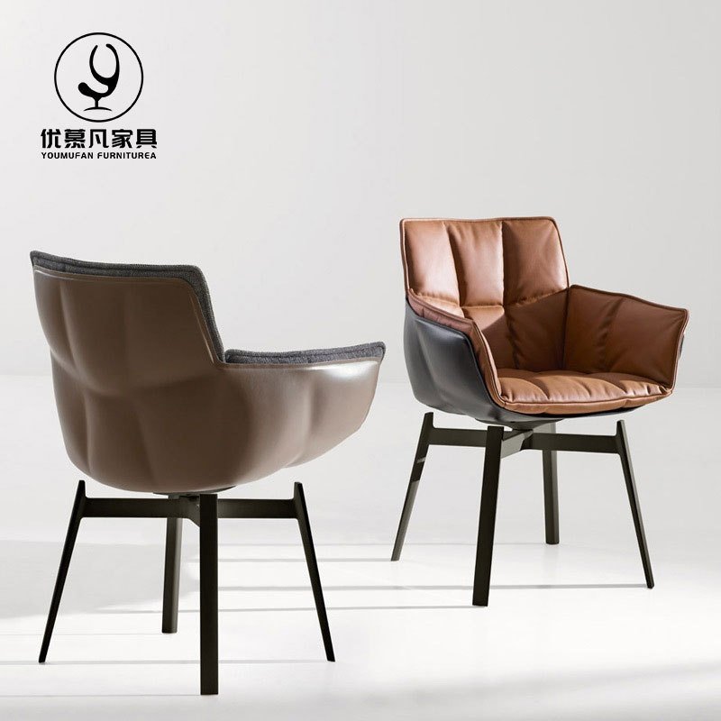 意式轻奢设计师椅子舒适靠背休闲旋转休闲椅现代简约客厅家用餐椅