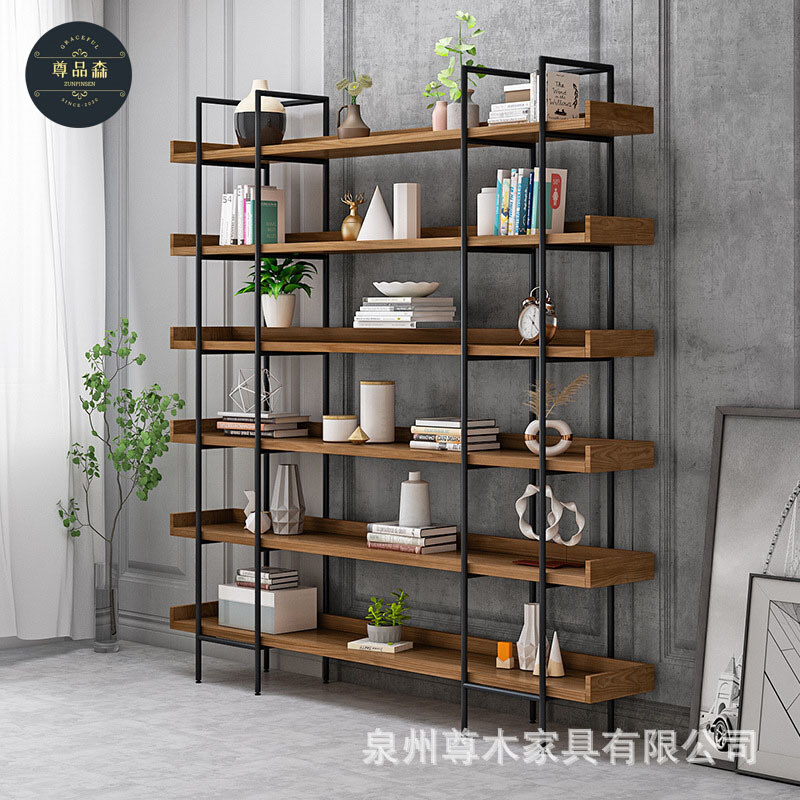 北欧铁艺置物架落地收纳架陈列架子多层客厅简约书柜满墙实木书架