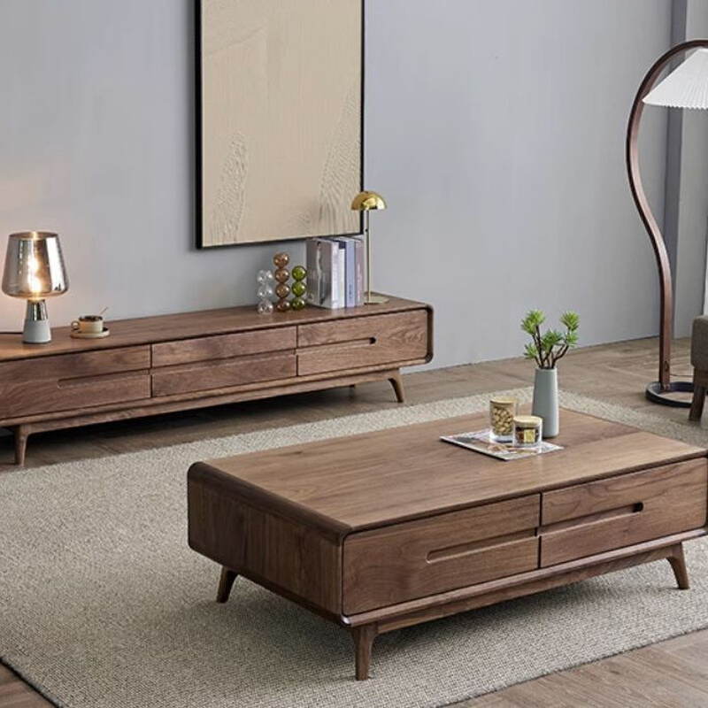 北欧全实木茶几现代简约北美黑胡桃木茶几桌原木小户型客厅咖啡桌