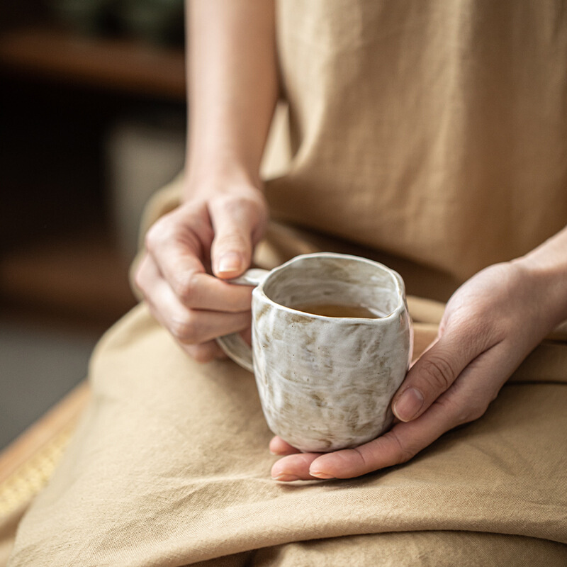 手工粗陶抹釉马克杯 个性日式粉引陶瓷杯子复古水杯子简约
