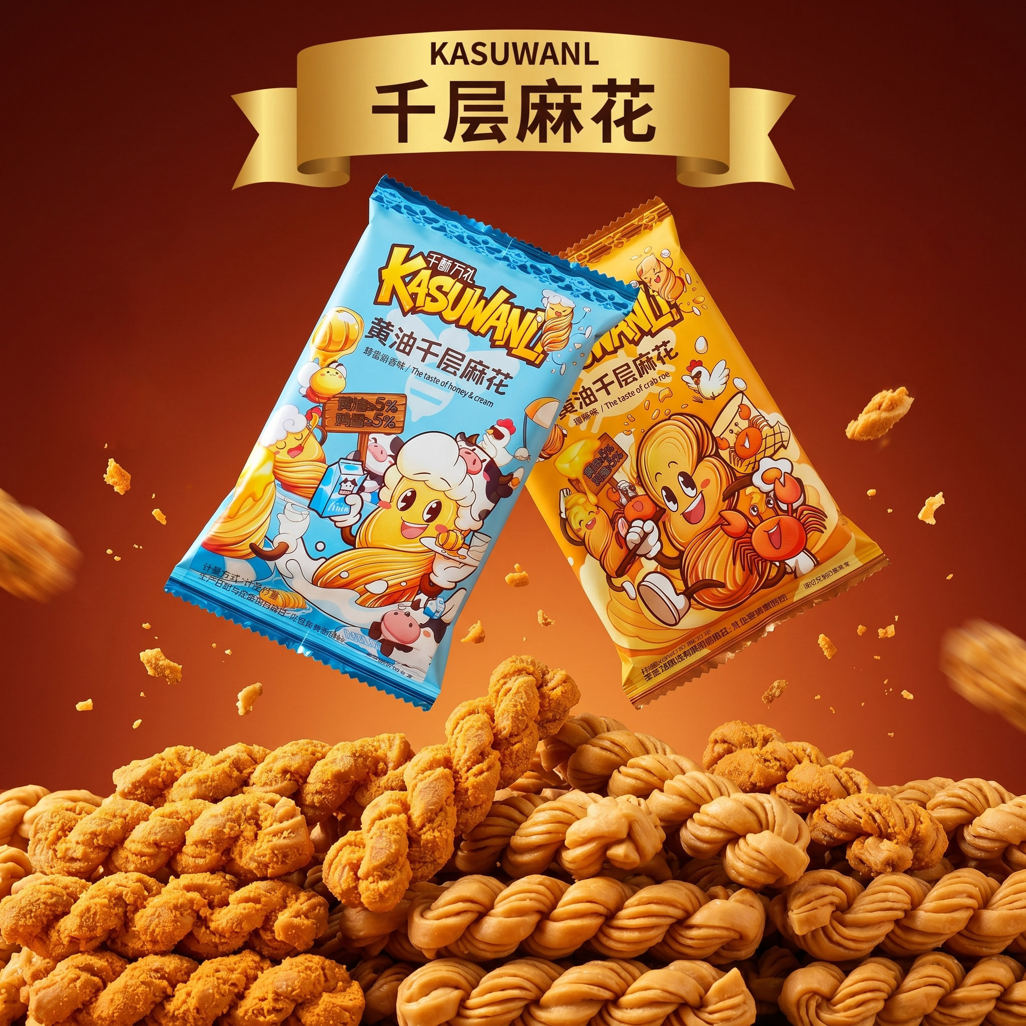 蟹黄安佳黄油千层麻花烘烤酥脆千层小麻花奶香休闲零食糕点