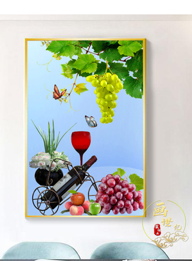 餐厅装饰画酒店包间挂画水果酒杯墙壁画现代简约晶瓷镶钻单幅竖画