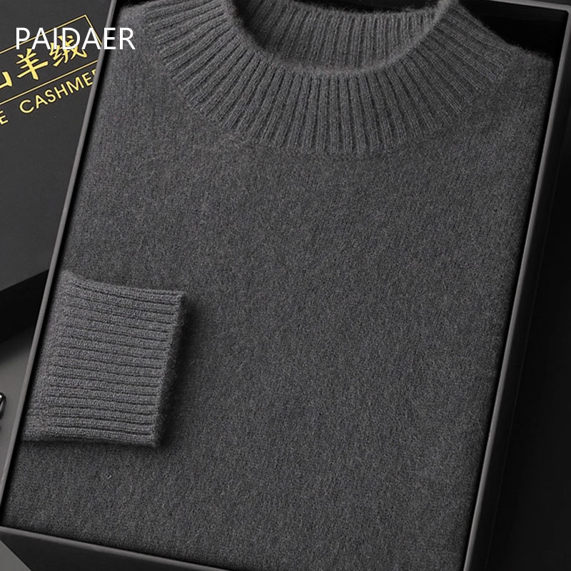半高领100%纯山羊绒衫2025男秋冬季新款针织打底长袖加厚保暖毛衣