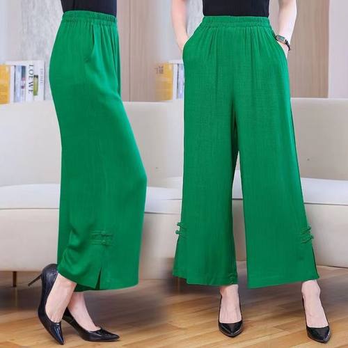 民族风复古盘扣棉麻阔腿女裤子夏季薄款休闲裤高腰显瘦直筒九分裤