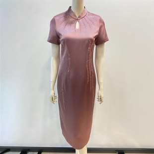 敬酒礼服喜婆婆裙夏装醋酸缎连衣裙新中式喜妈妈重磅烫钻婚礼旗袍