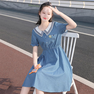 少女连衣裙中学生牛仔裙大童2021夏装新款初中生裙子高中生学院风