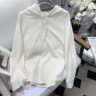 大码女装系带连帽卫衣早秋新款胖mm宽松上衣显瘦法式遮肚连帽衫潮