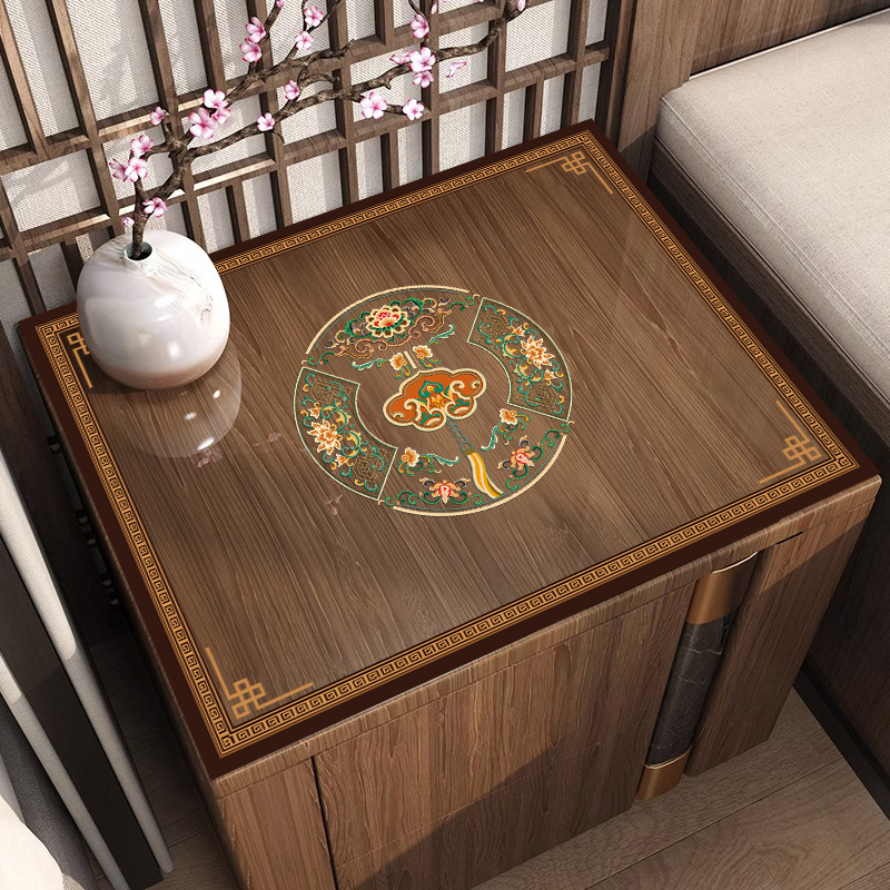 新中式软玻璃床头柜盖布PVC桌布防水免洗透明桌垫方几桌面保护垫