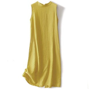 棉麻无袖连衣裙女夏季设计感小众打底裙子通勤文艺新中式背心长裙