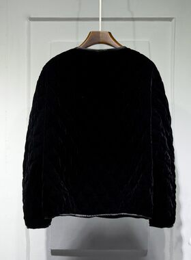 菱形格丝绒棉服女秋冬2021新款韩版宽松百搭复古加厚保暖外套棉袄