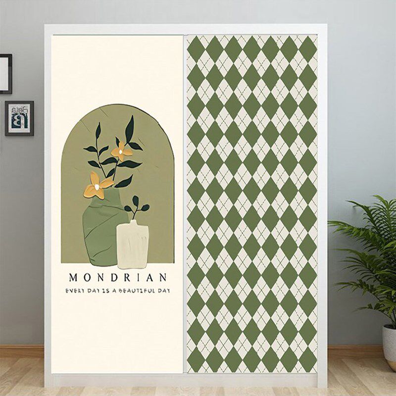 创意北欧莫兰迪简约衣柜门贴自粘整张玻璃防水改造推拉门翻新贴纸