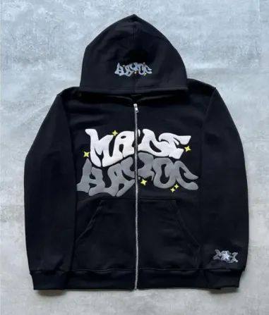 Letter printed zippered jacket hoodie me字母印花拉链连帽外套