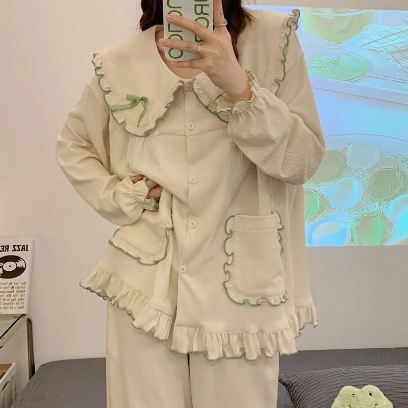 长袖长裤宽松睡衣套装