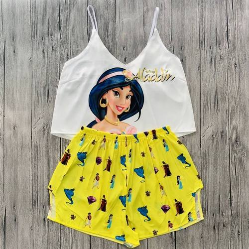 印花辣妹短裤吊带睡衣