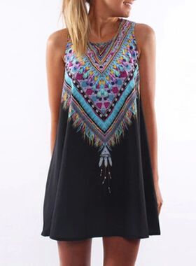 Digital printed round neck sleeveles dress数码印花无袖连衣裙