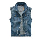 vest oversized distressed Cowboy men 牛仔马甲破洞背心男