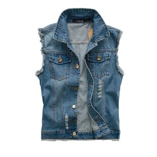 Cowboy vest oversized distressed vest men 牛仔马甲破洞背心男