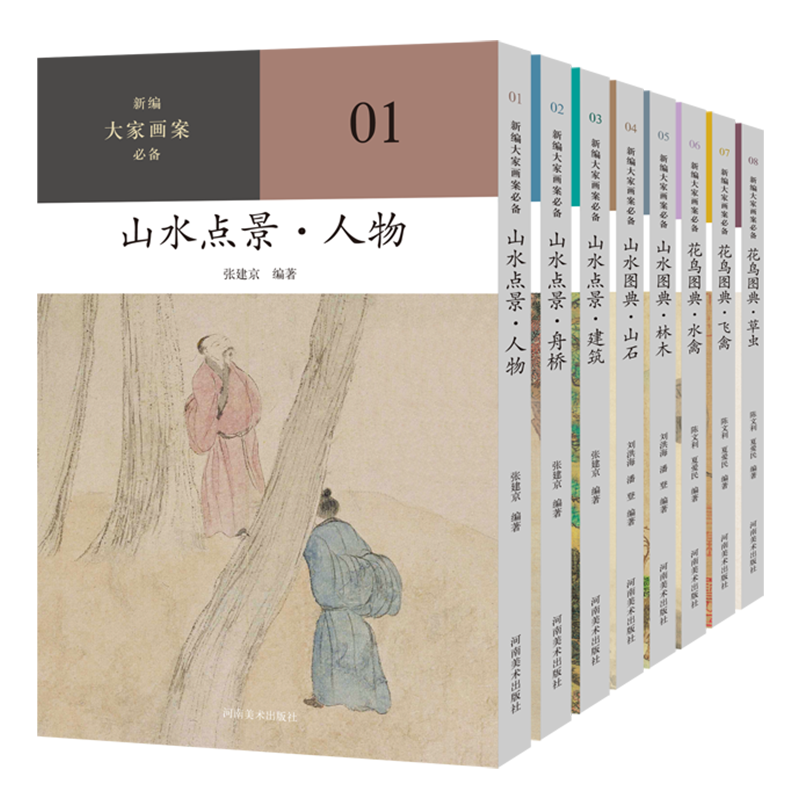 大家画案必备山水花鸟图典点景全8本芥子园画传画谱工笔画国画初学者基础入门临摹画册山石林木舟桥人物建筑水禽飞禽草虫收藏书籍